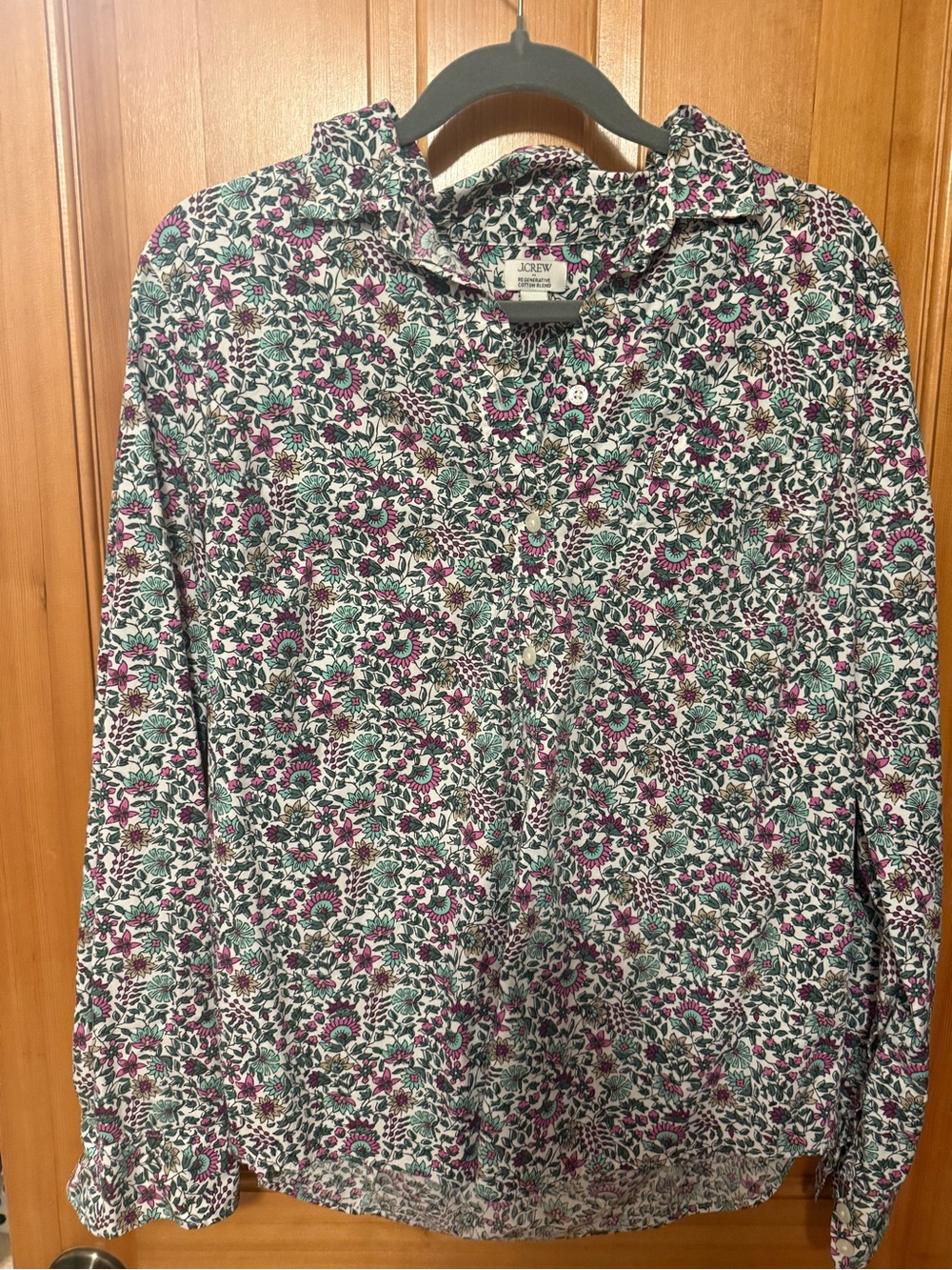 J. Crew Floral Button-Down Shirt in White, Green & Purple